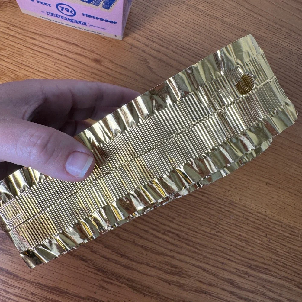 Vintage Aluminum Foil Ribbon Gold 30 Feet Fireproof Holiday Decor‎